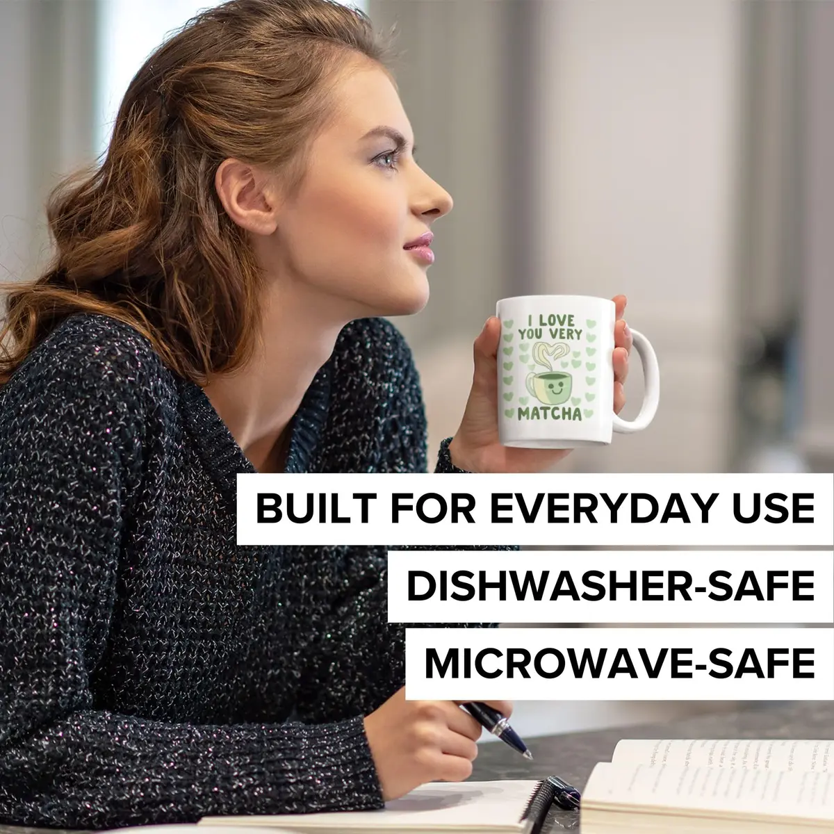 LookHUMAN Heart Coffee Mug - Unique 11oz Ceramic Mug for Matcha & Coffee Lovers, Dishwasher Safe - view 5
