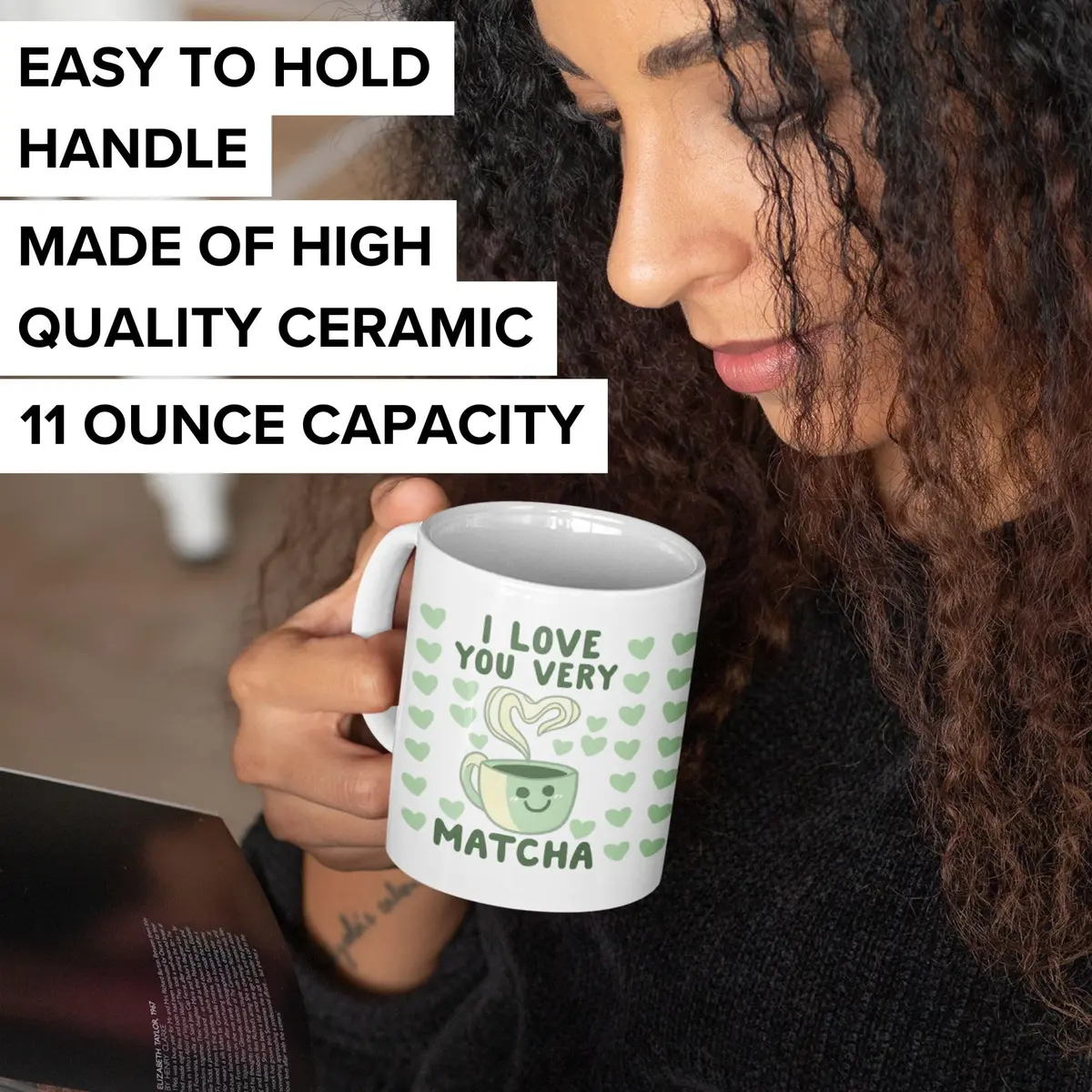 LookHUMAN Heart Coffee Mug - Unique 11oz Ceramic Mug for Matcha & Coffee Lovers, Dishwasher Safe - view 3
