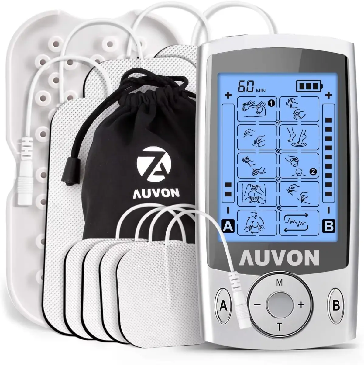 AUVON Dual Channel TENS Unit Muscle Stimulator Machine 16 Piece Set | Drug-Free Pain Relief for Shoulder, Lower Back, Knee - main product image