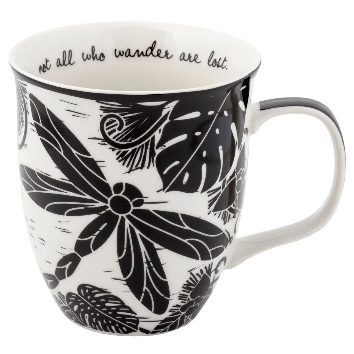 Karma Gifts 14 oz Black and White Boho Mug | Ceramic Coffee & Tea Mug for Women & Men - main product image