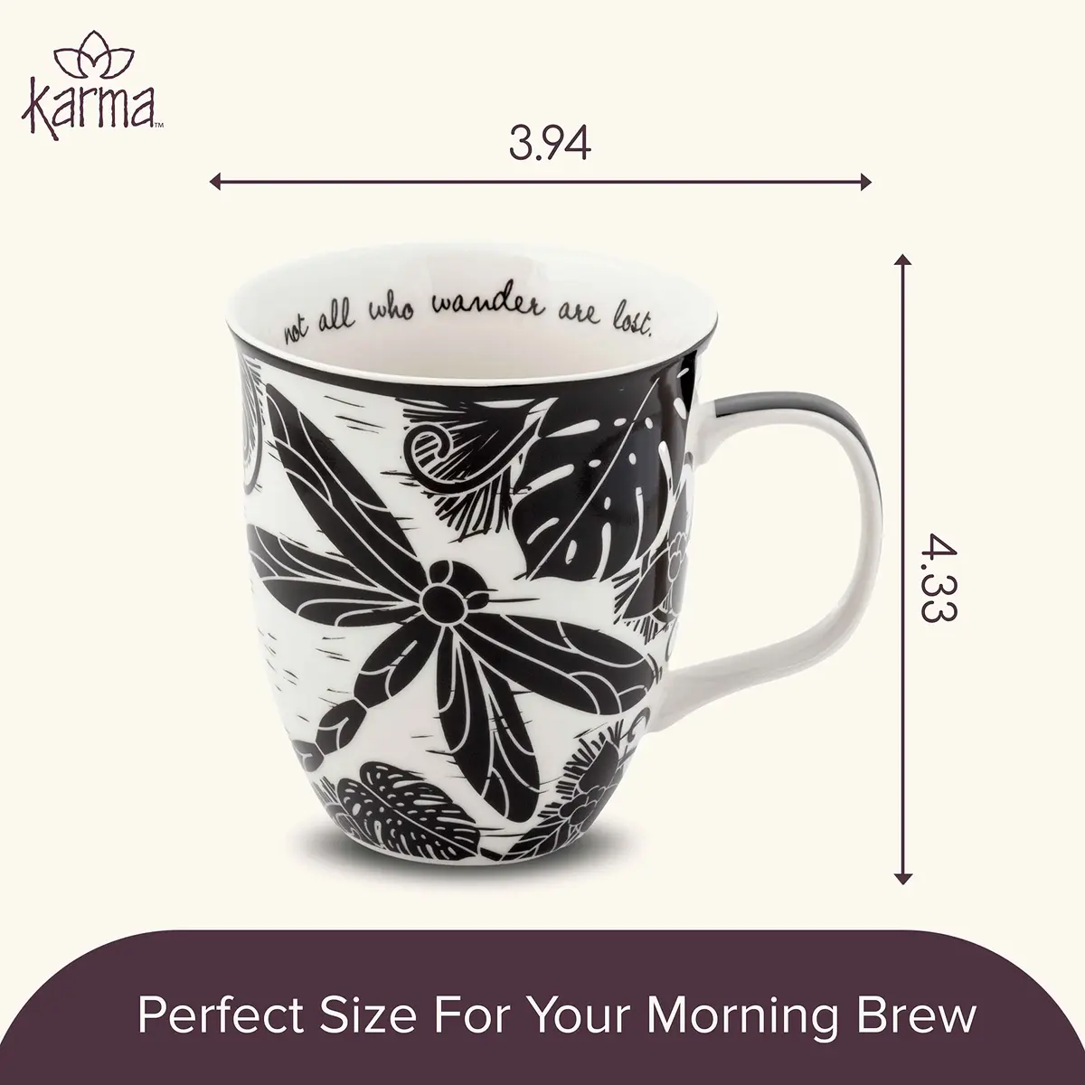 Karma Gifts 14 oz Black and White Boho Mug | Ceramic Coffee & Tea Mug for Women & Men - view 5