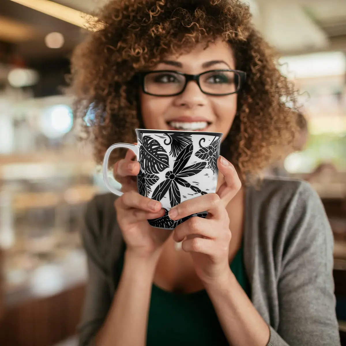 Karma Gifts 14 oz Black and White Boho Mug | Ceramic Coffee & Tea Mug for Women & Men - view 6