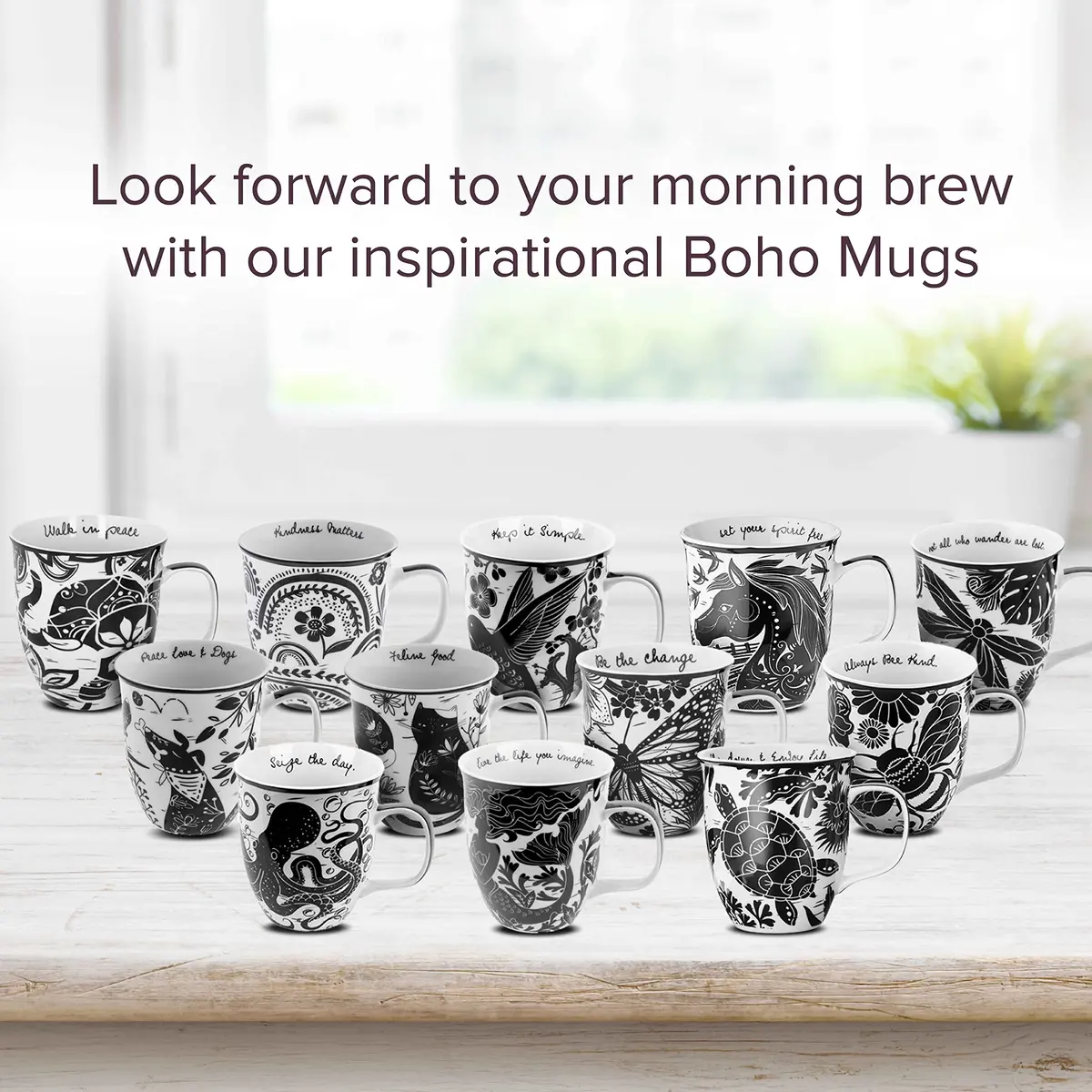 Karma Gifts 14 oz Black and White Boho Mug | Ceramic Coffee & Tea Mug for Women & Men - view 7