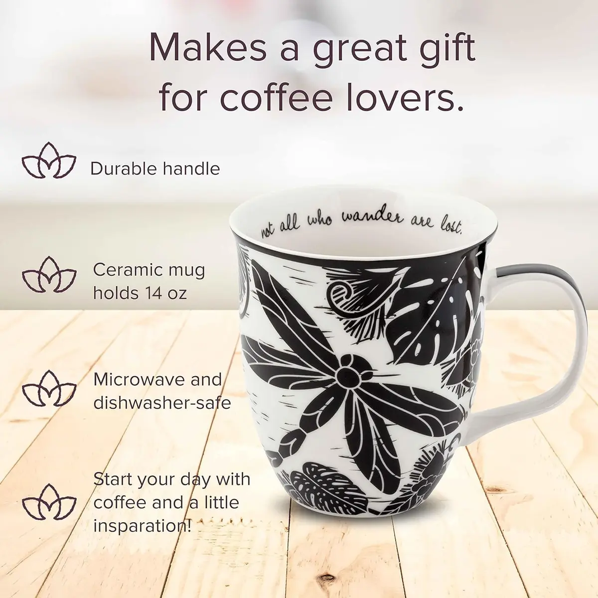 Karma Gifts 14 oz Black and White Boho Mug | Ceramic Coffee & Tea Mug for Women & Men - view 2
