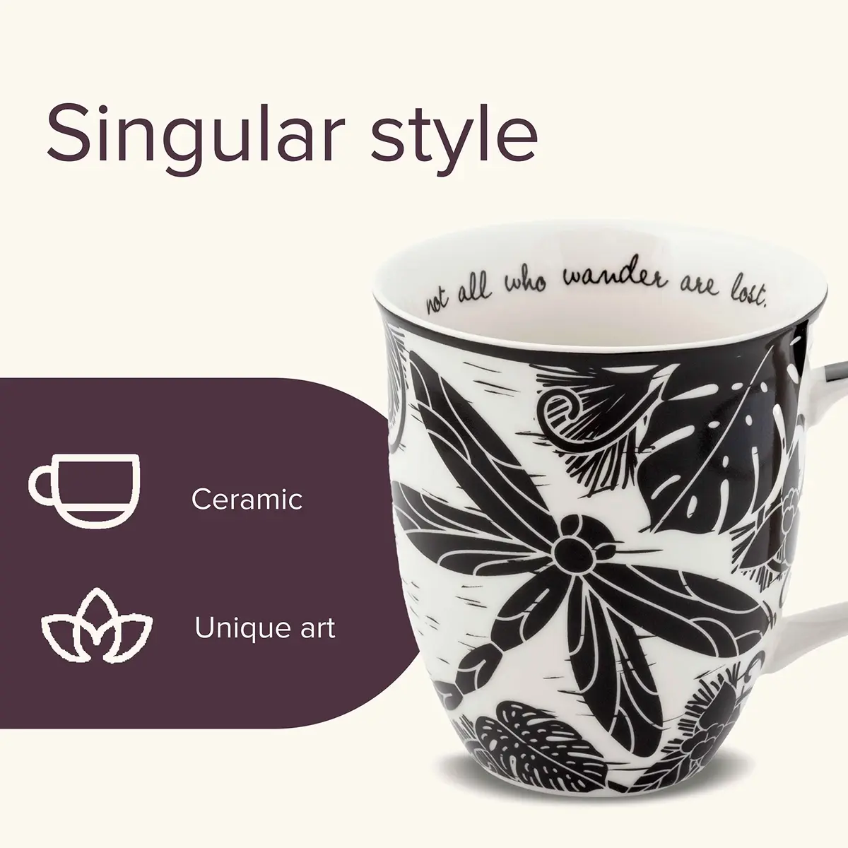 Karma Gifts 14 oz Black and White Boho Mug | Ceramic Coffee & Tea Mug for Women & Men - view 3