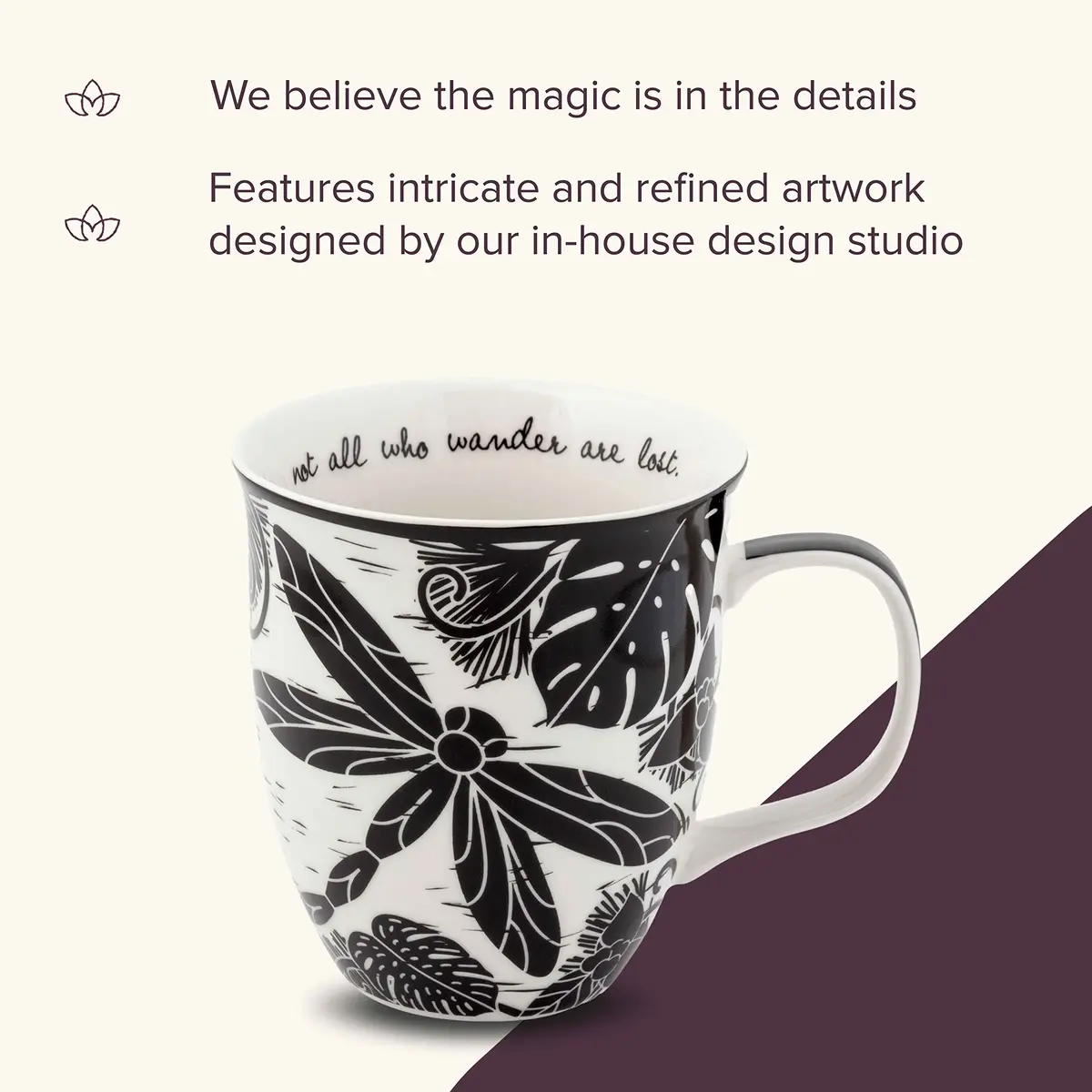 Karma Gifts 14 oz Black and White Boho Mug | Ceramic Coffee & Tea Mug for Women & Men - view 4