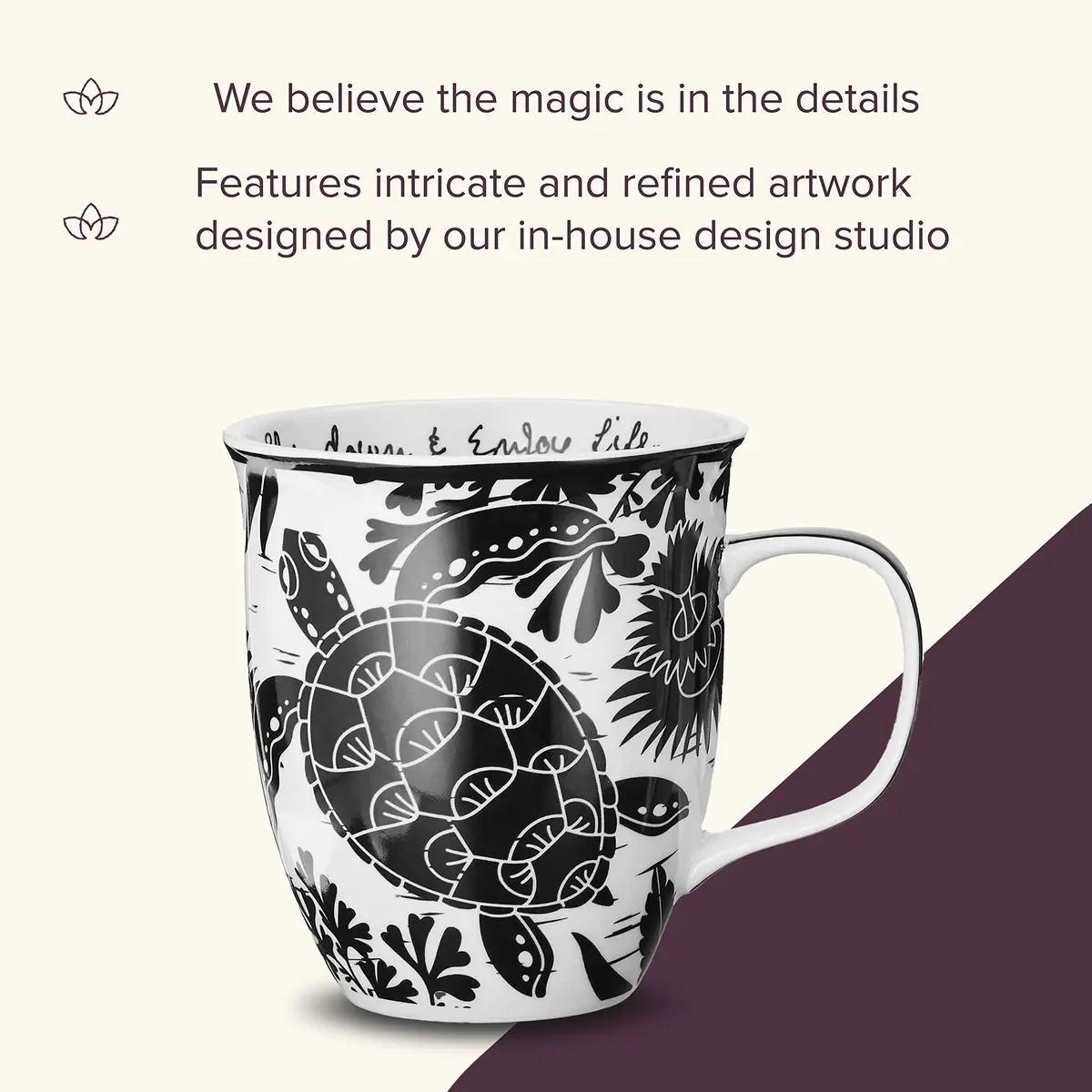 Karma Gifts 14 oz Black and White Boho Mug | Ceramic Coffee & Tea Mug, Sea Turtle Design, Reusable, Microwave & Dishwasher Safe - view 4
