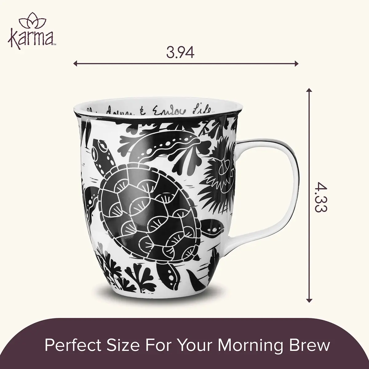Karma Gifts 14 oz Black and White Boho Mug | Ceramic Coffee & Tea Mug, Sea Turtle Design, Reusable, Microwave & Dishwasher Safe - view 5