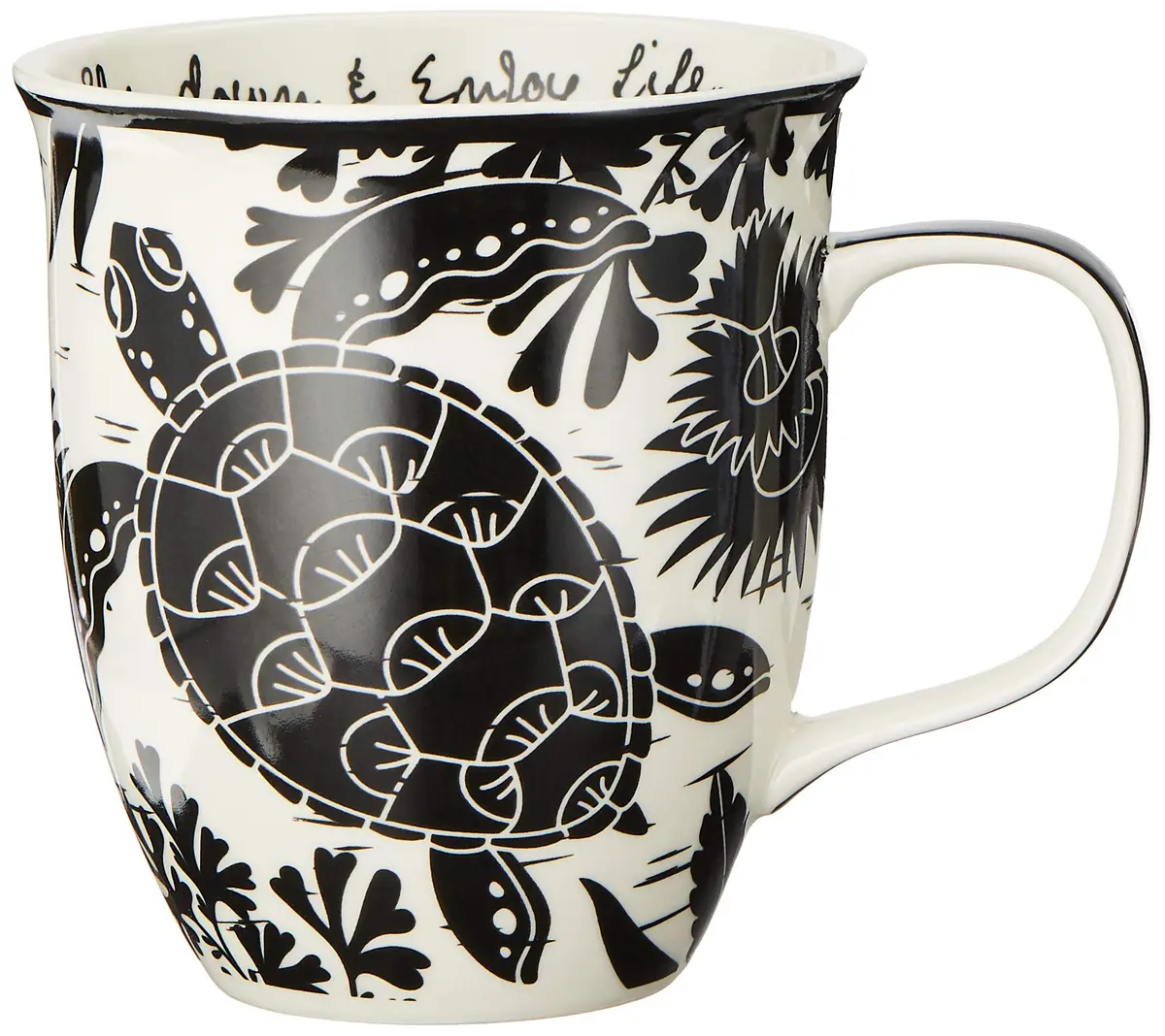 Karma Gifts 14 oz Black and White Boho Mug | Ceramic Coffee & Tea Mug, Sea Turtle Design, Reusable, Microwave & Dishwasher Safe - main product image
