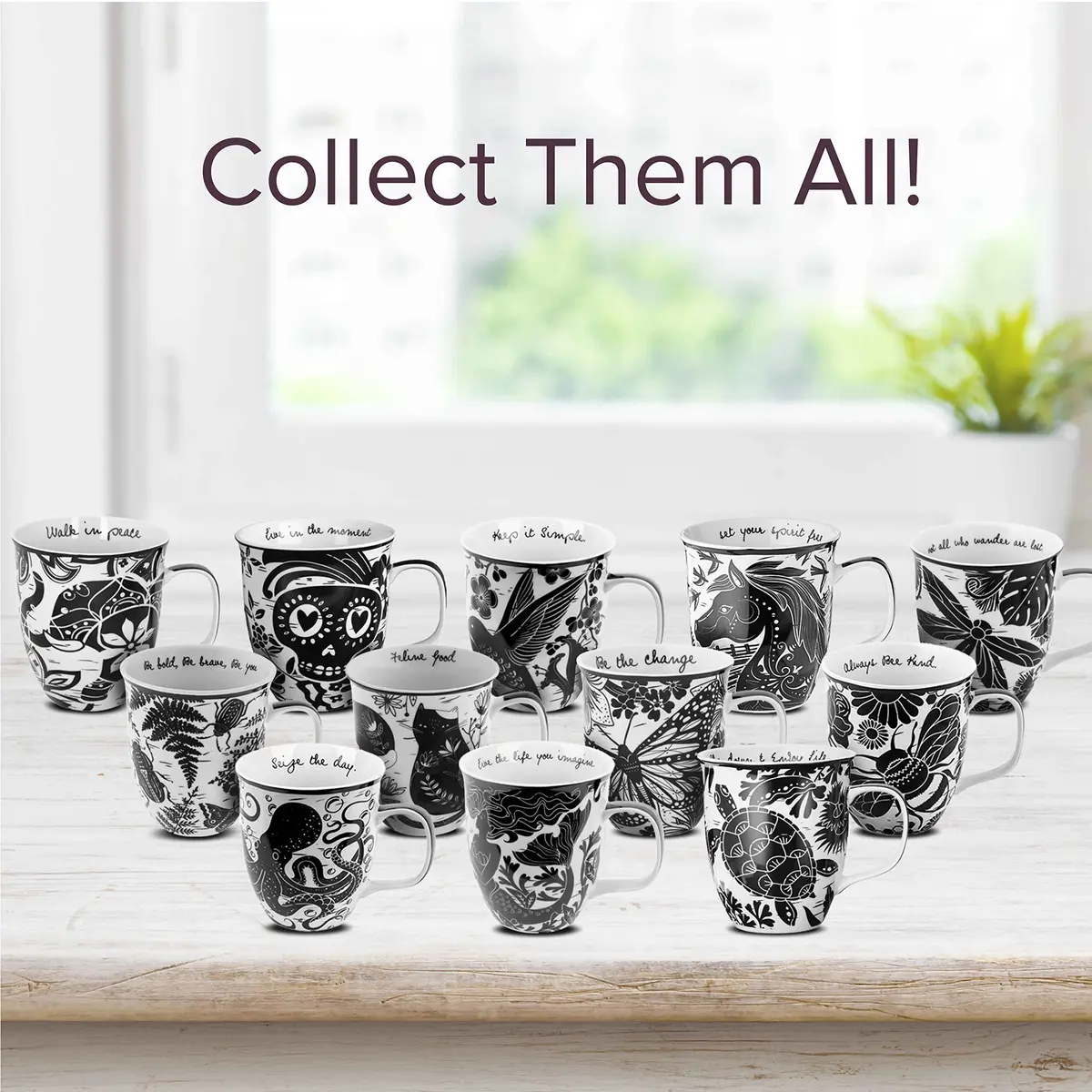 Karma Gifts 14 oz Black and White Boho Mug | Ceramic Coffee & Tea Mug, Sea Turtle Design, Reusable, Microwave & Dishwasher Safe - view 7