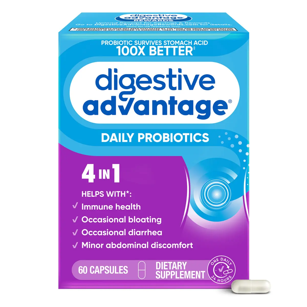 Digestive Advantage Daily Probiotic Capsules 60 Count | Supports Digestive & Immune Health - main product image