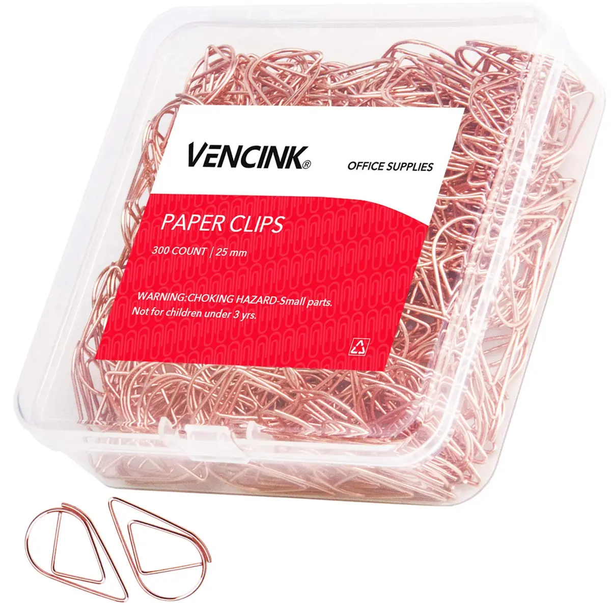 VENCINK Rose Gold Paper Clips 300 Pieces | Drop-Shaped Office & School Supplies (1 inch) - main product image