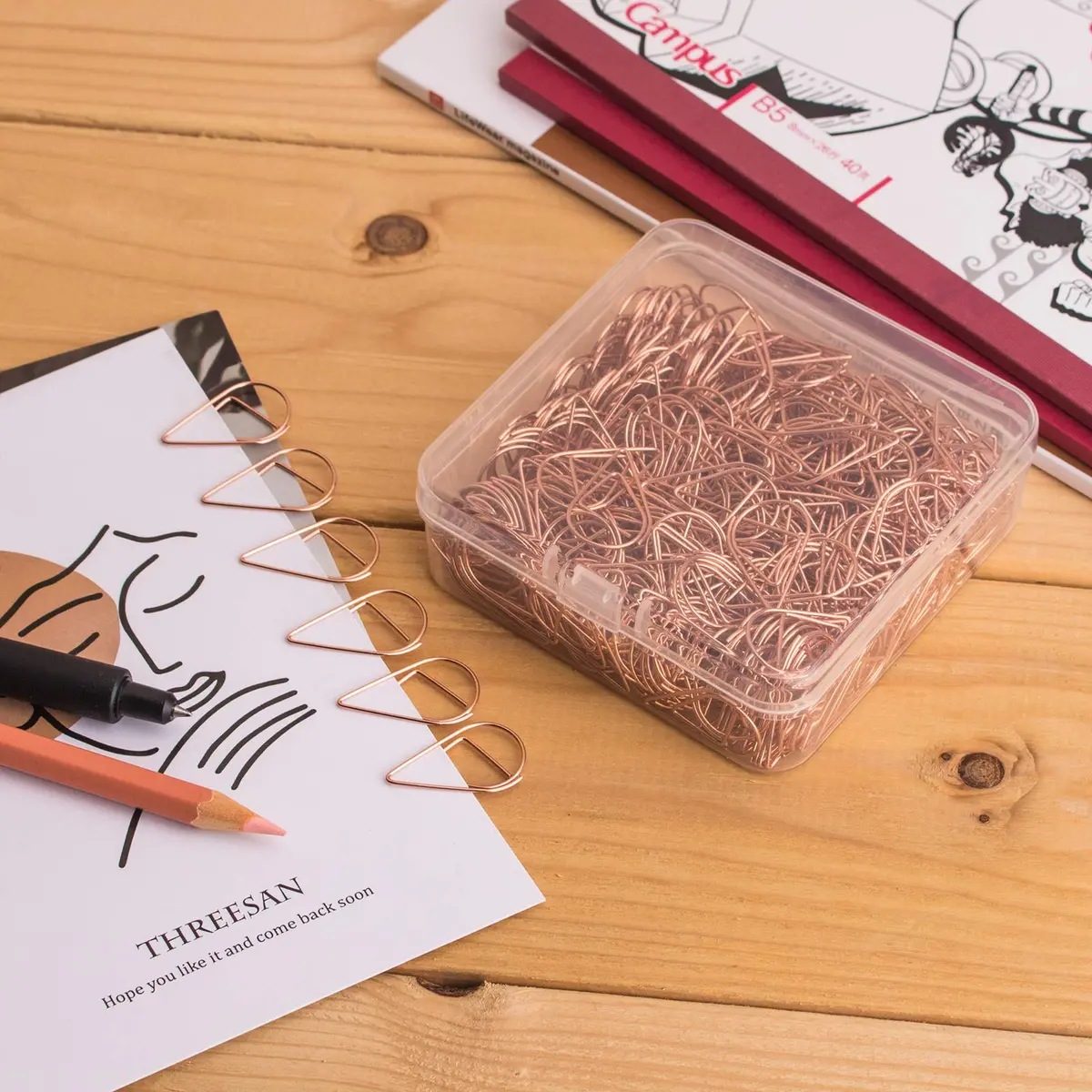 VENCINK Rose Gold Paper Clips 300 Pieces | Drop-Shaped Office & School Supplies (1 inch) - view 6