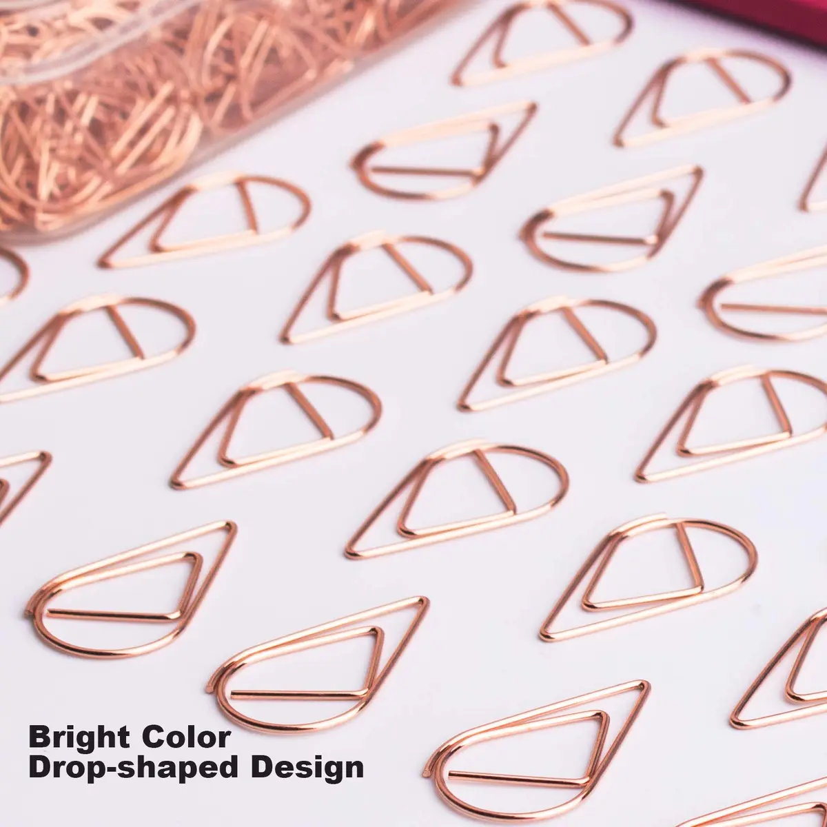 VENCINK Rose Gold Paper Clips 300 Pieces | Drop-Shaped Office & School Supplies (1 inch) - view 2
