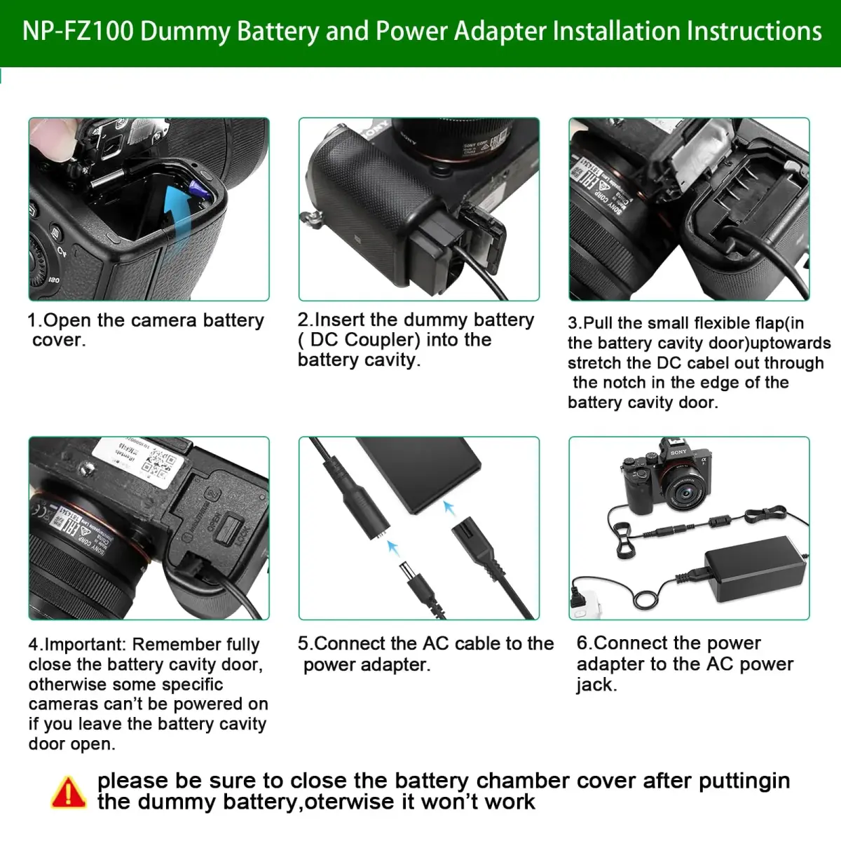 Gonine NP-FZ100 Dummy Battery Power Adapter Kit for Sony Alpha A7 V, A7R V, A7 IV, A7R IV, A7 III, A7S III, A7R III, FX3, FX30, A6600, A6700, ZV-E1, ZV-E10 II, A7C, A7C II, A7CR, A1 Cameras | Continuous Power Solution - view 4