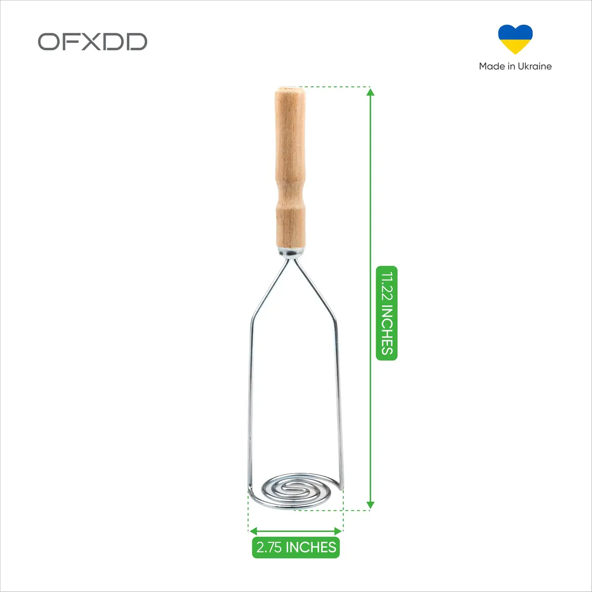 OFXDD Wooden Handle Potato Masher | Stainless Steel Spiral Form, 10.2 in (26 cm) - view 5