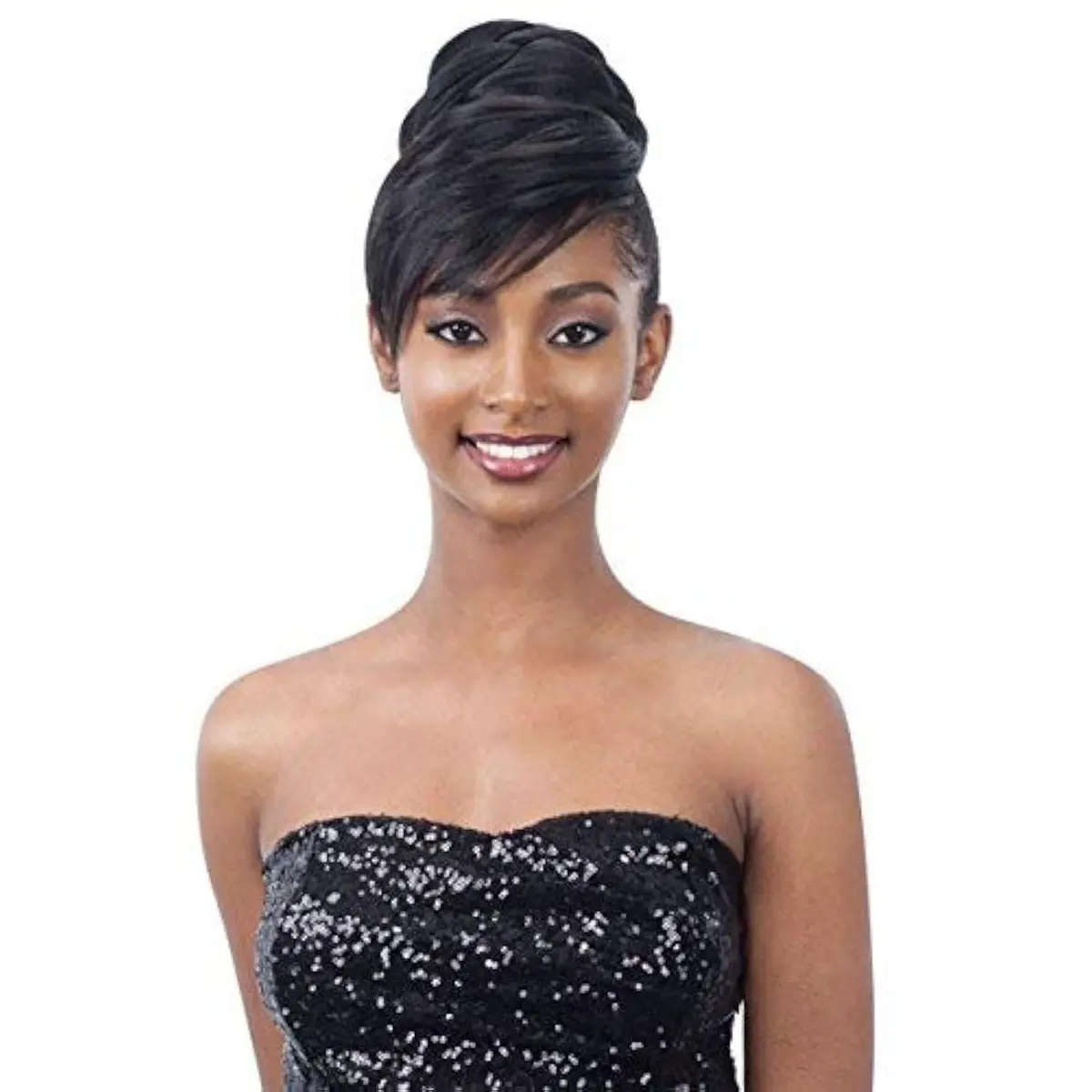 FREETRESS BRAIDS Twisted Bun Bang (1 Jet Black) | Synthetic Curly Wig with Swoop Bang, Short - main product image