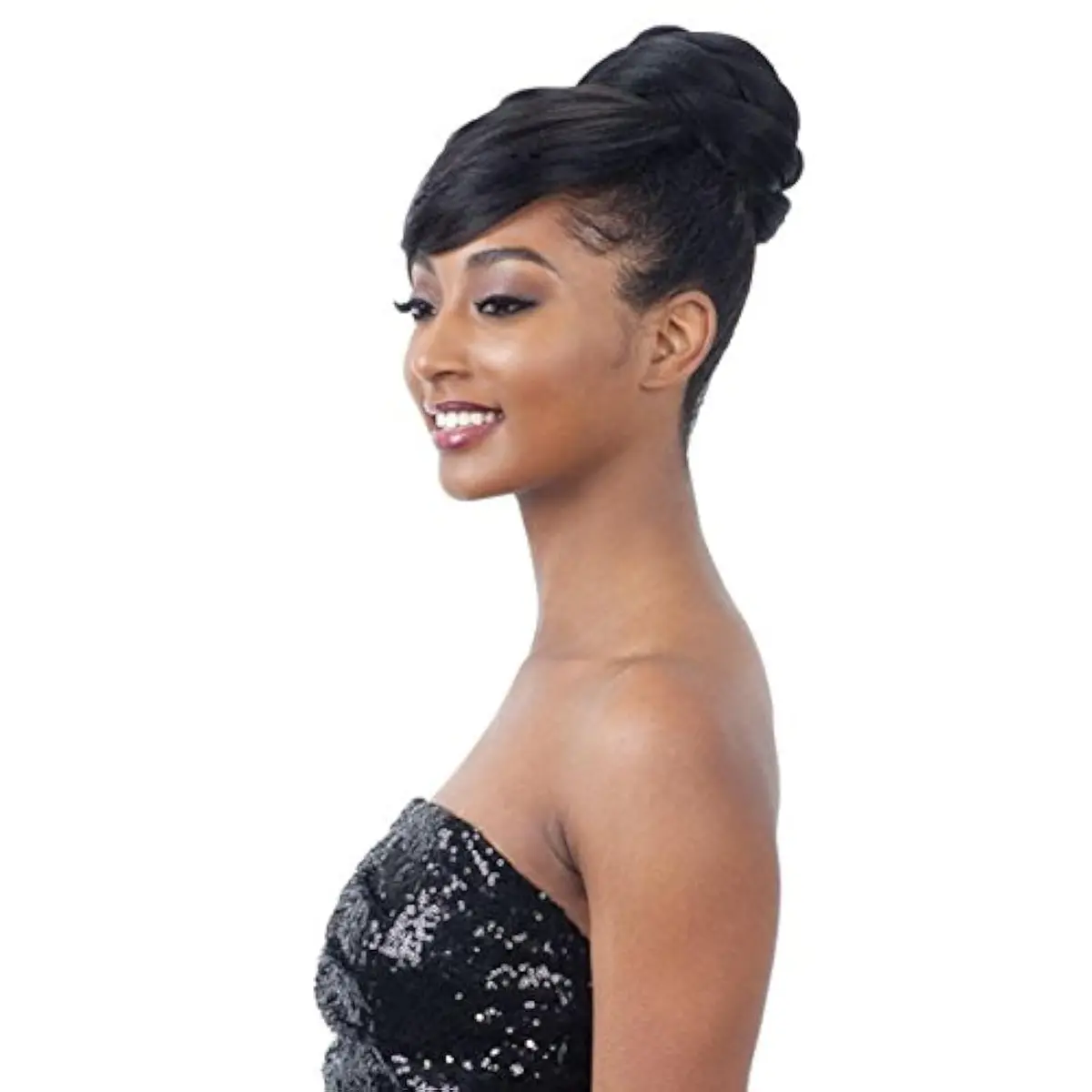 FREETRESS BRAIDS Twisted Bun Bang (1B Off Black) | Synthetic Hair Wig & Swoop Bang, Adult, Air Dry - main product image