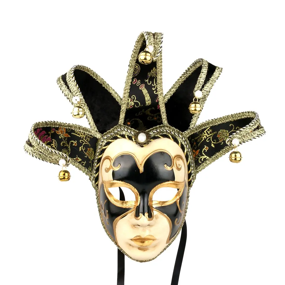 YU FENG Black Jester Mask With Bells, Venetian Masquerade Costume | Eye-Catching Carnival Mask (70-120 chars) - main product image