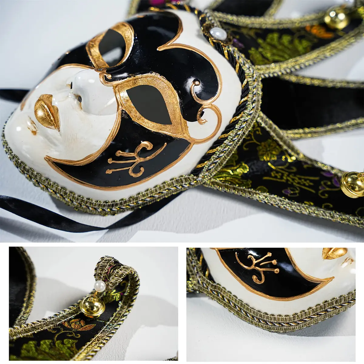 YU FENG Black Jester Mask With Bells, Venetian Masquerade Costume | Eye-Catching Carnival Mask (70-120 chars) - view 6