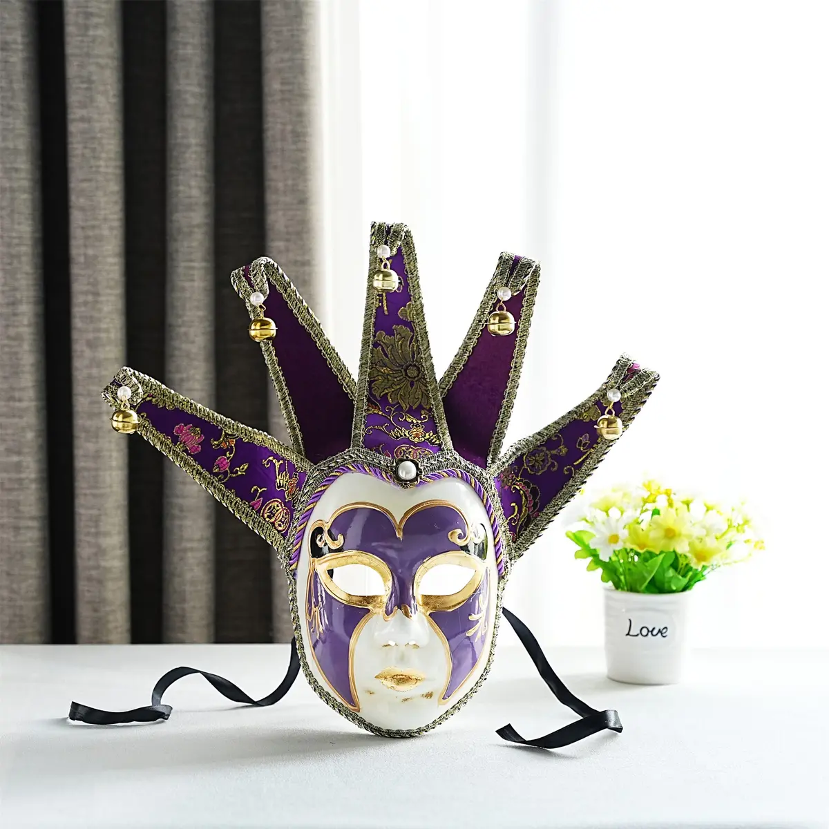 YU FENG Purple Vintage Jester Mask | Venetian Masquerade Costume Accessory, One Size - view 5