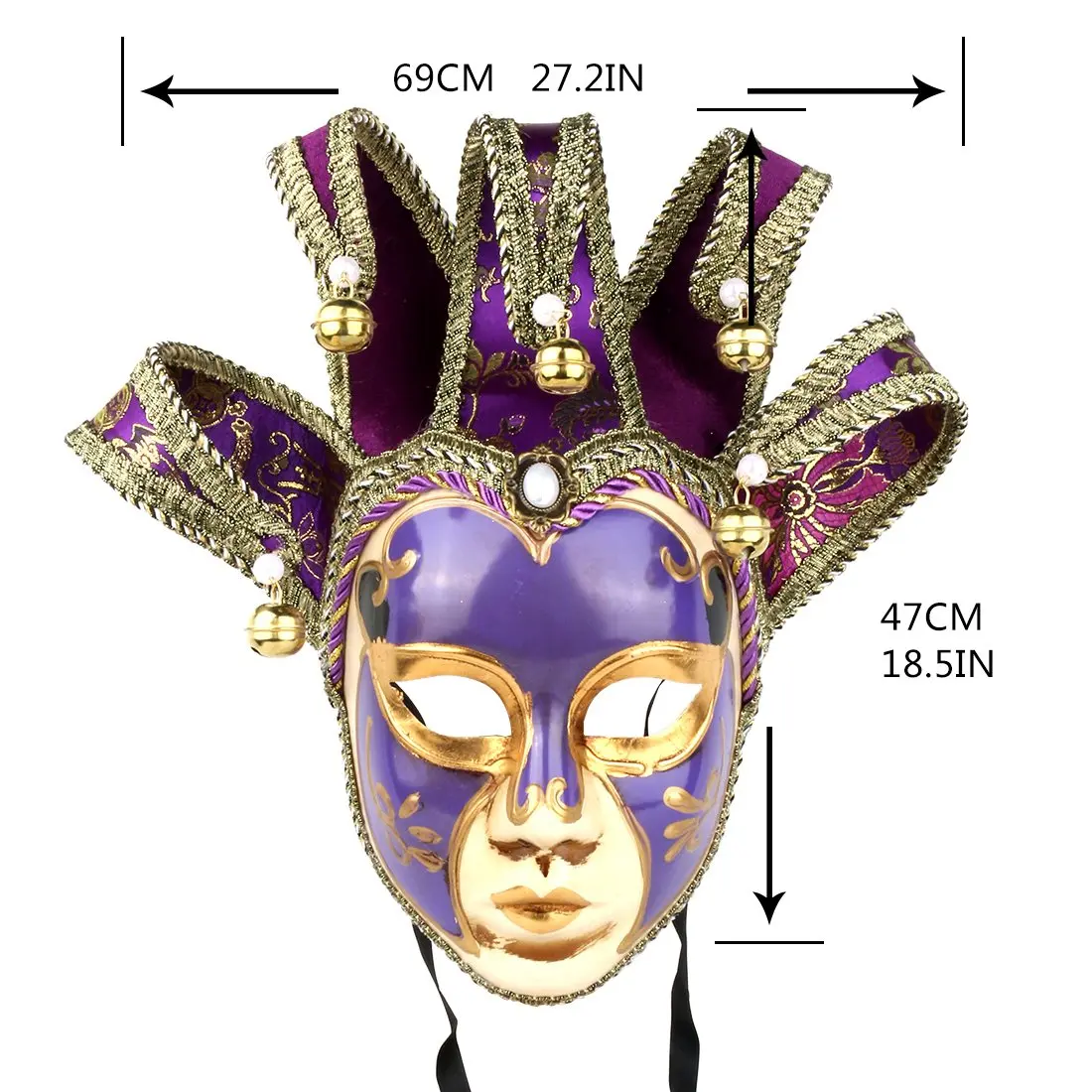 YU FENG Purple Vintage Jester Mask | Venetian Masquerade Costume Accessory, One Size - view 2