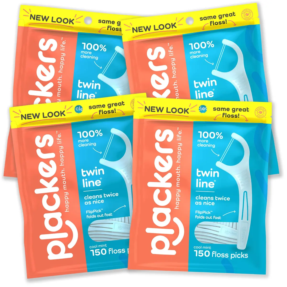 Plackers Twin Line Floss Picks, Cool Mint, 150 Count | Dual Action, Advanced Whitening, Easy Storage - main product image
