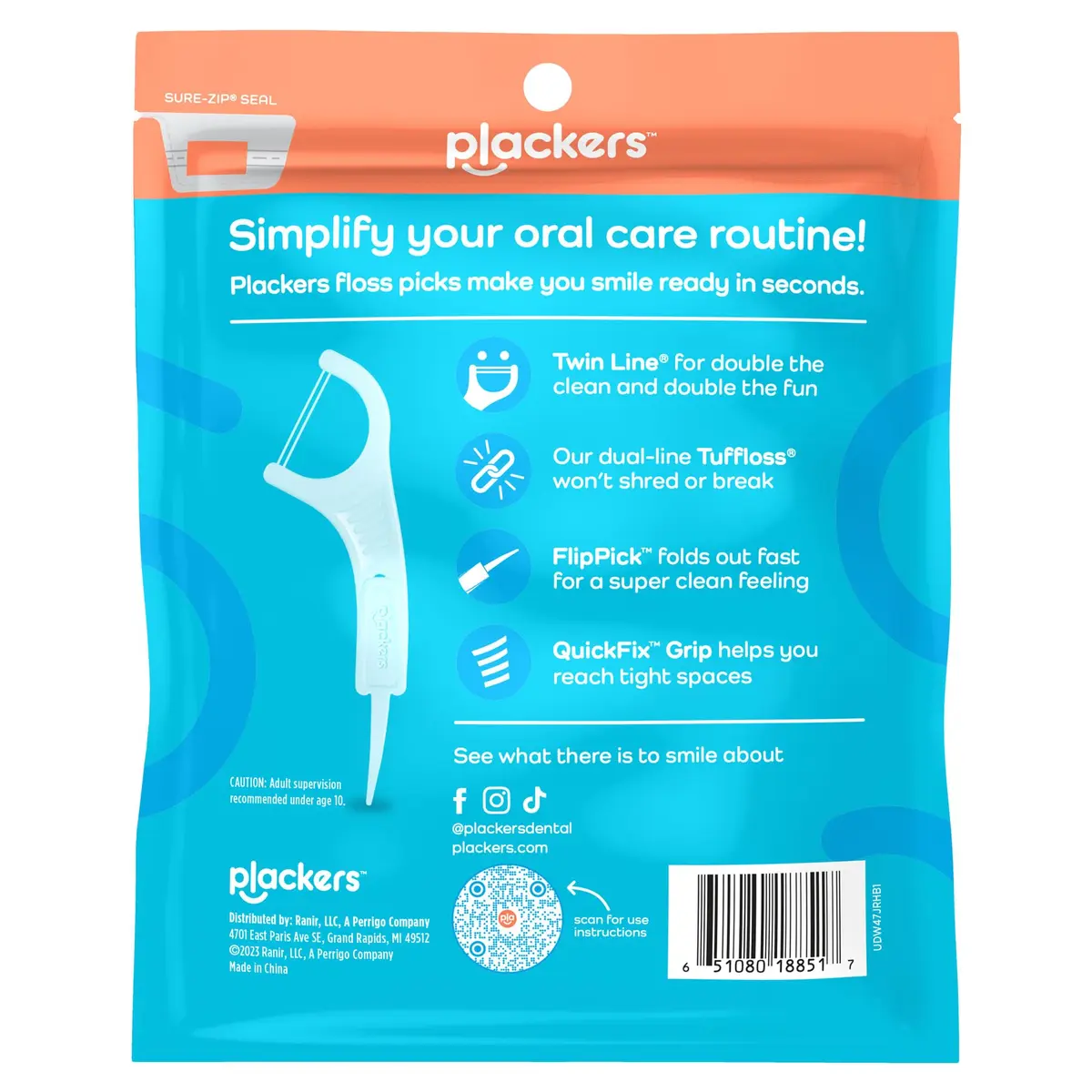 Plackers Twin Line Floss Picks, Cool Mint, 150 Count | Dual Action, Advanced Whitening, Easy Storage - view 5
