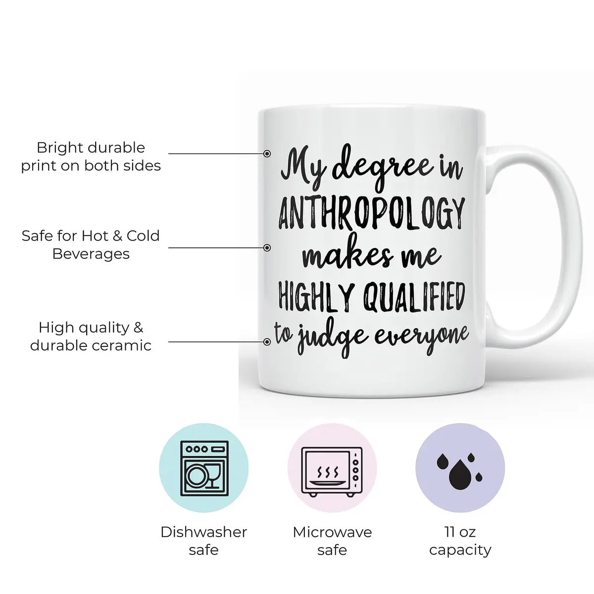 YouNique Designs My Degree in Anthropology Makes Me Highly Qualified to Judge Everyone Coffee Mug, 11 oz | Anthropology Cup & Mug - view 2