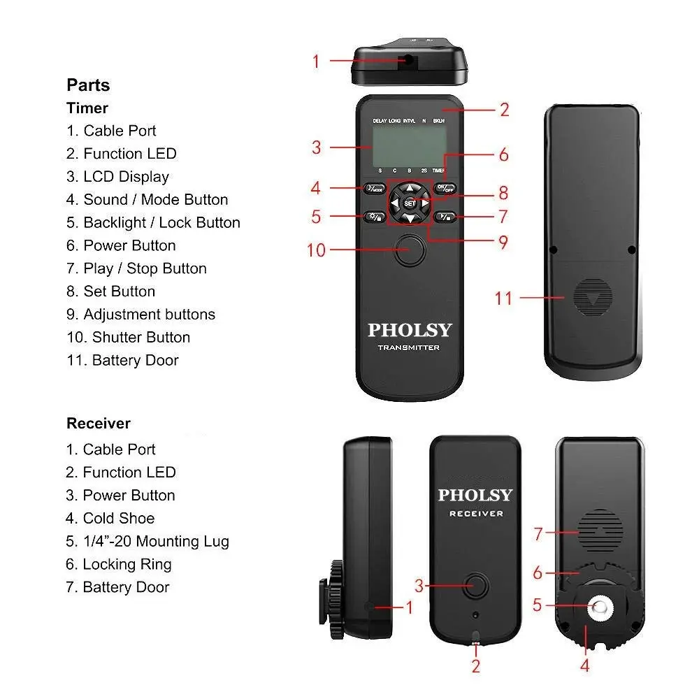 PHOLSY Timer Shutter Remote Control for Fuji | Wireless & Timer Trigger with Intervalometer - view 6