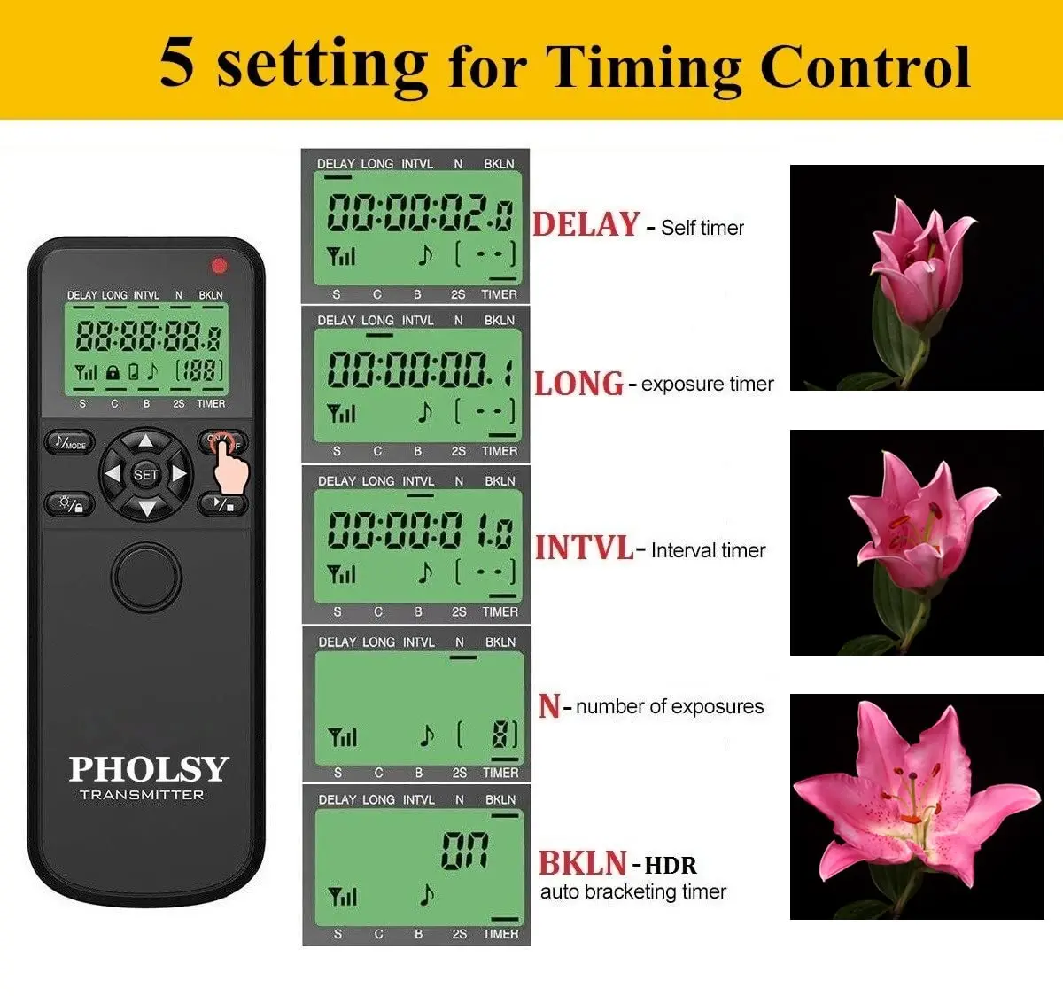 PHOLSY Timer Shutter Remote Control for Fuji | Wireless & Timer Trigger with Intervalometer - view 3