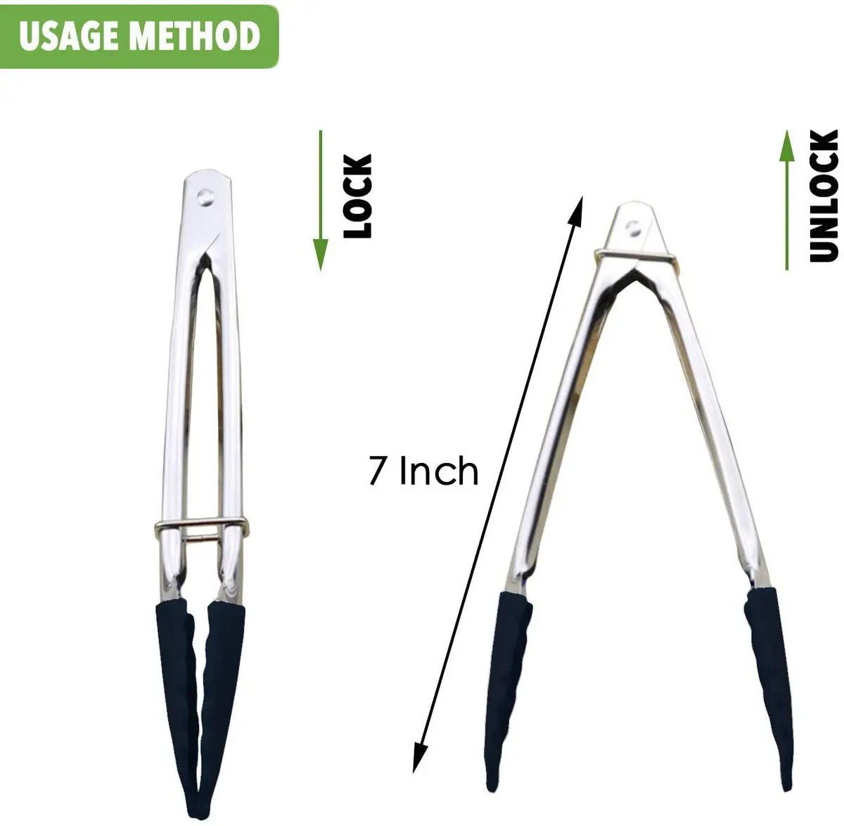 HINMAY Mini Tongs with Silicone Tips 7-Inch Kitchen Tongs, Set of 3 (Black) | Durable, Food Grade Stainless Steel & Silicone - view 4