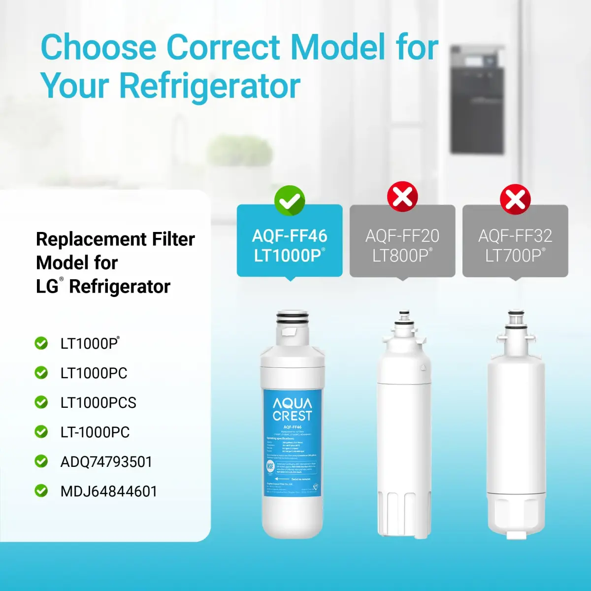 AQUA CREST AQF-FF46 Refrigerator Water Filter 1 Count | NSF Certified Coconut Carbon Block - view 3