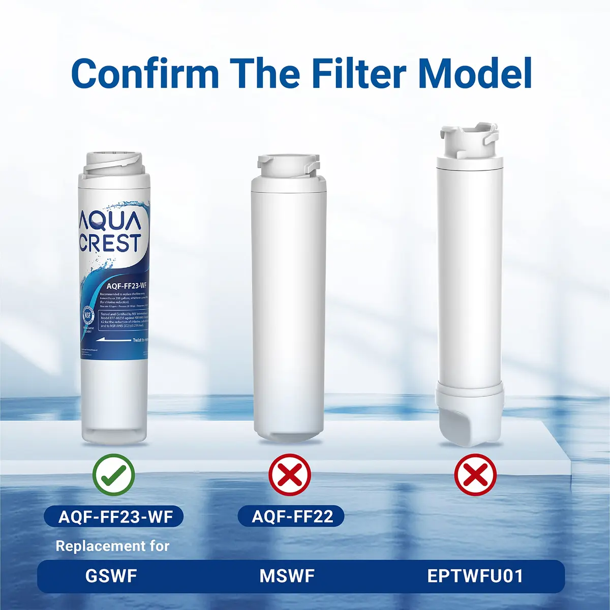 AQUA CREST GSWF Refrigerator Water Filter 3 Pack | NSF 42 Certified for Chlorine & Odor Reduction - view 2