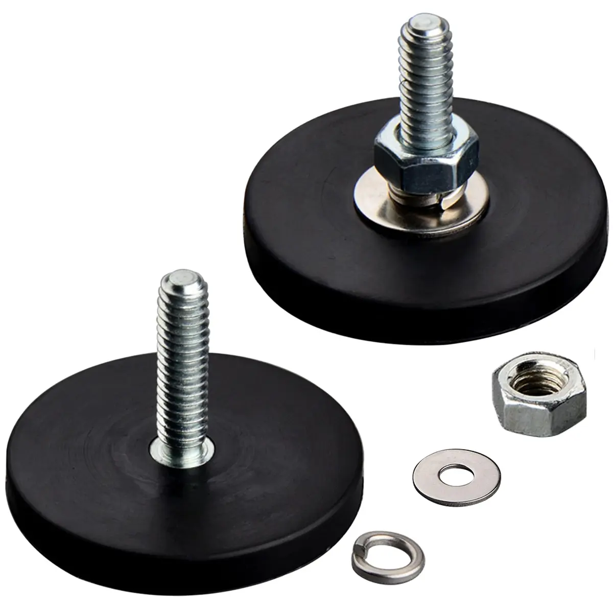 MUTUACTOR Rubber Coated Neodymium Magnet 43mm (1.69") Diameter, 24 lbs Pull Force, 1/4-20" Male Thread Stud (4-Pack) - main product image