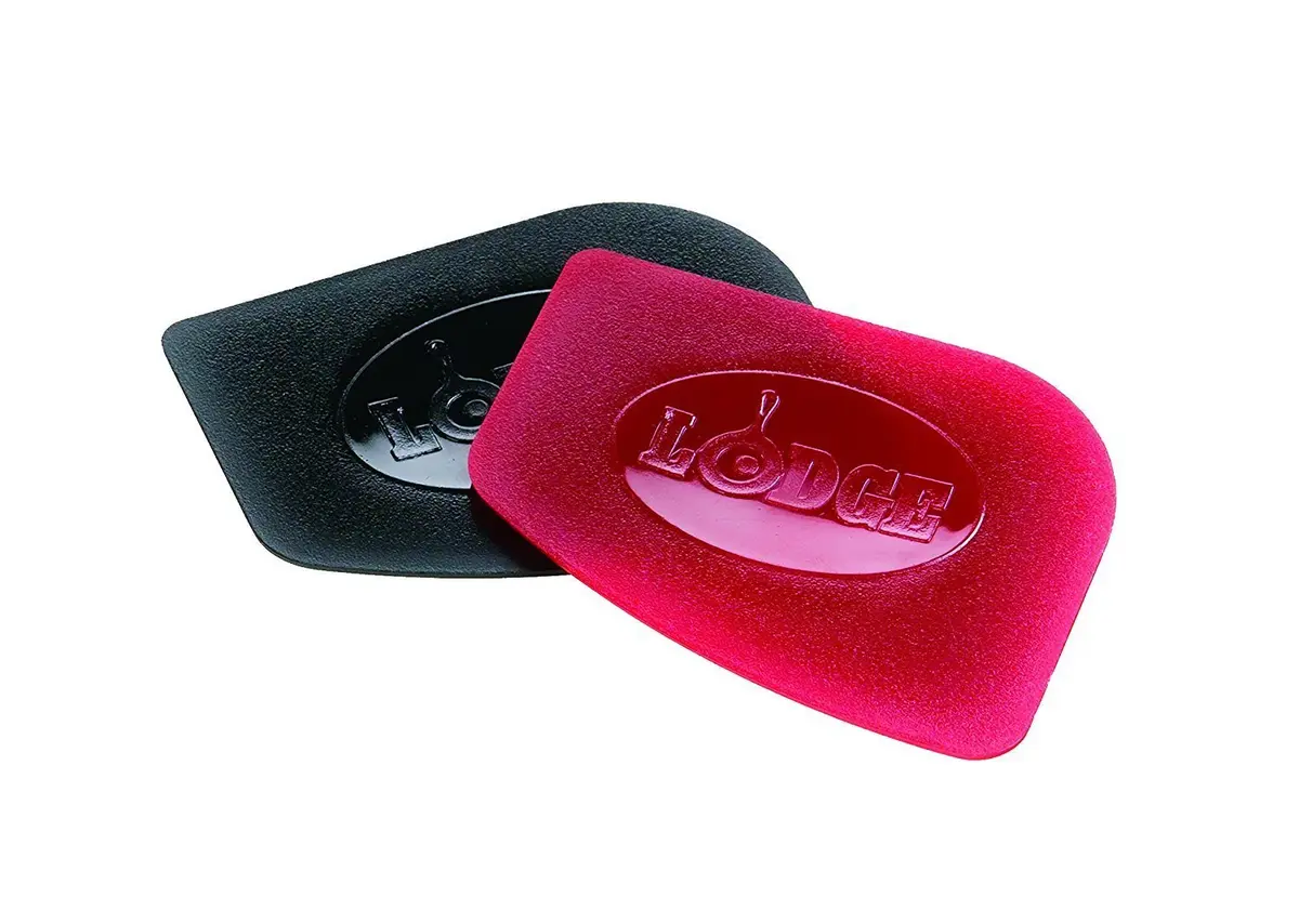 Lodge Red 2 Count Pan Scrapers | Polycarbonate Cast Iron Pan Cleaners (2 Pack, Red/Black) - view 2