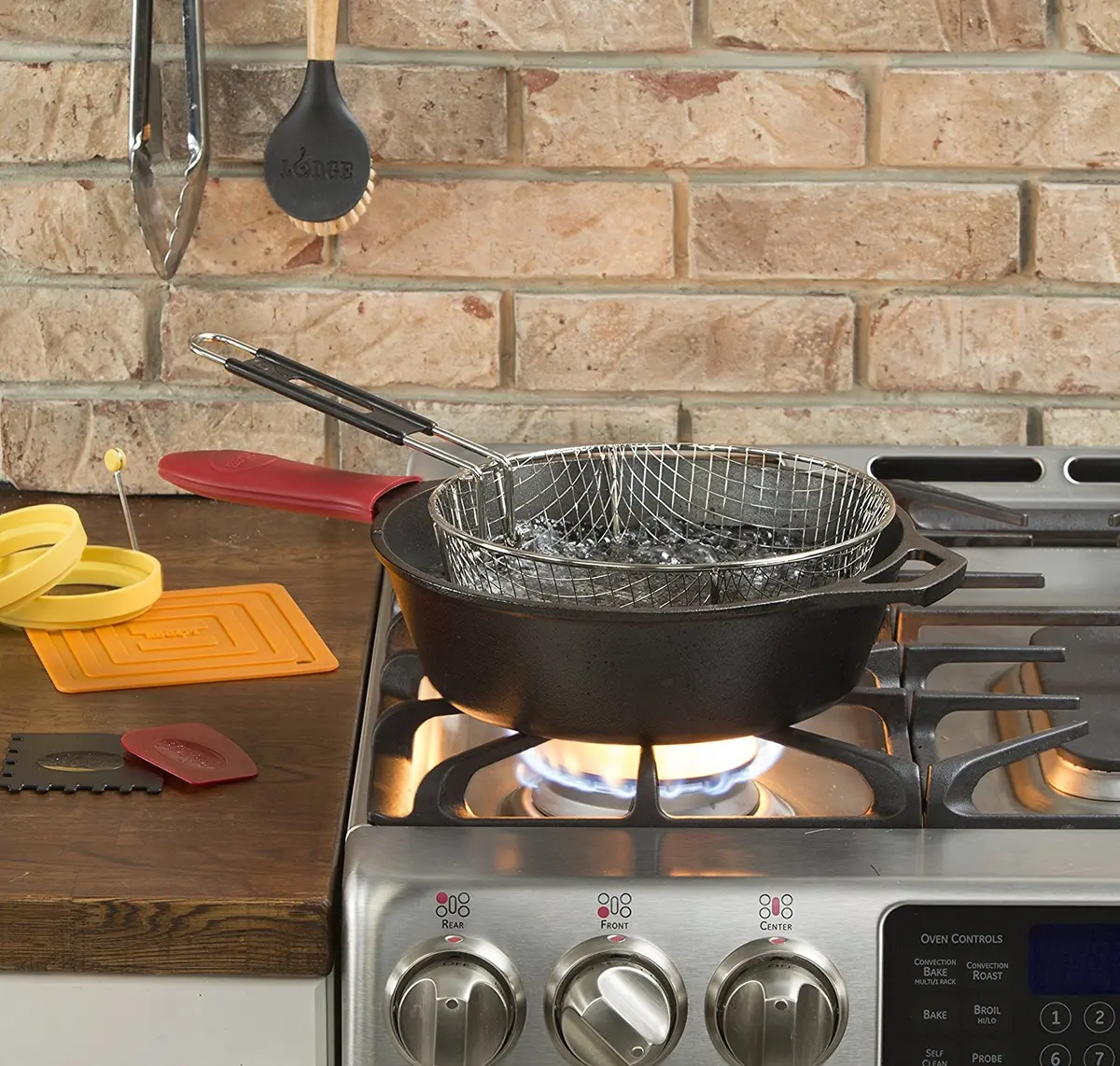 Lodge Red 2 Count Pan Scrapers | Polycarbonate Cast Iron Pan Cleaners (2 Pack, Red/Black) - view 3