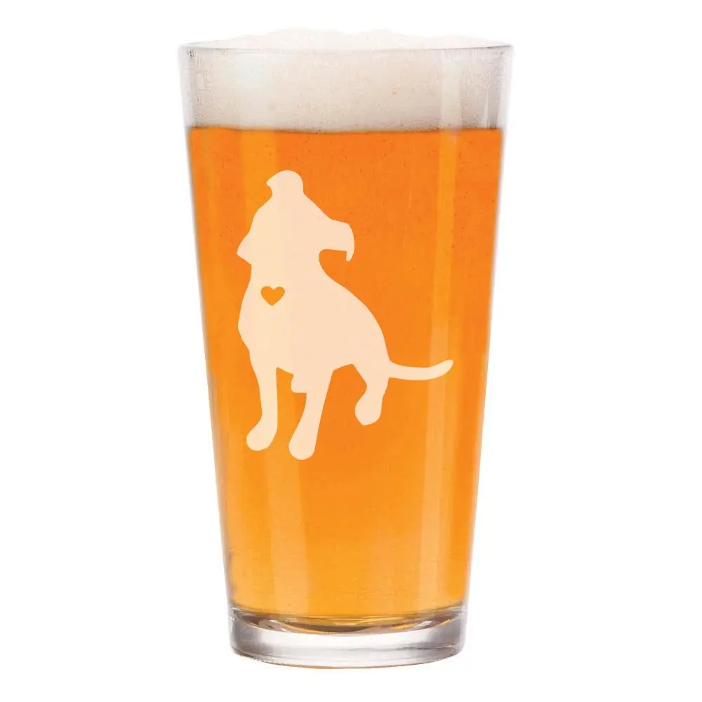 MIP 16 oz Beer Pint Glass Heart & Pit Bull | Reusable Glassware for Home & Gifting - main product image