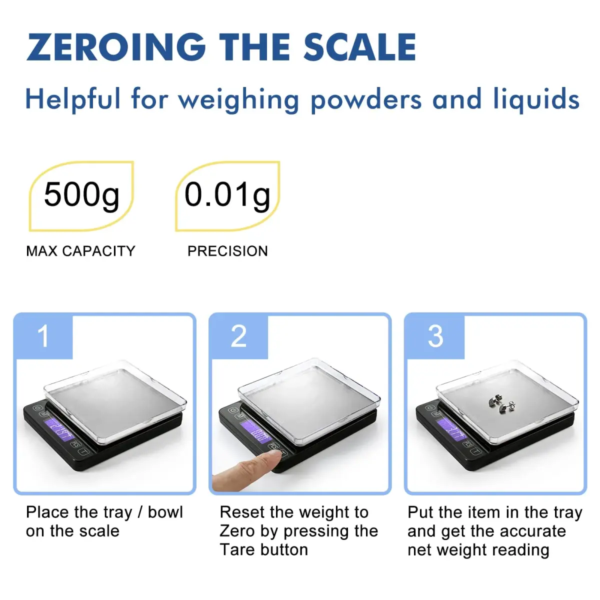 K KitchenTour Black 500g x 0.01g Precision Digital Scale | Accurate Weighing for Coffee, Jewelry, and Ingredients - view 6
