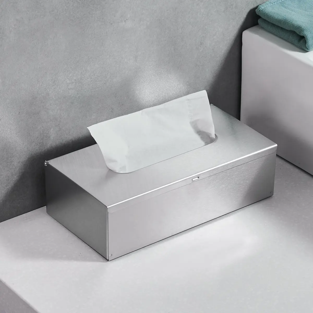 JunSun Rectangular Tissue Box Cover - Brushed Nickel Stainless Steel | Modern Bathroom & Bedroom Decor (70-120 chars) - view 2