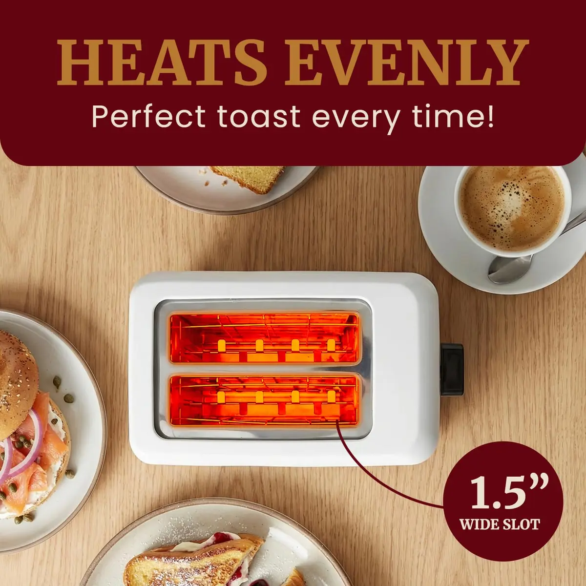 Elite Gourmet Cool-Touch 2-Slice Toaster with 1.5" Extra-Wide Slots & 7 Toast Settings | White - view 3