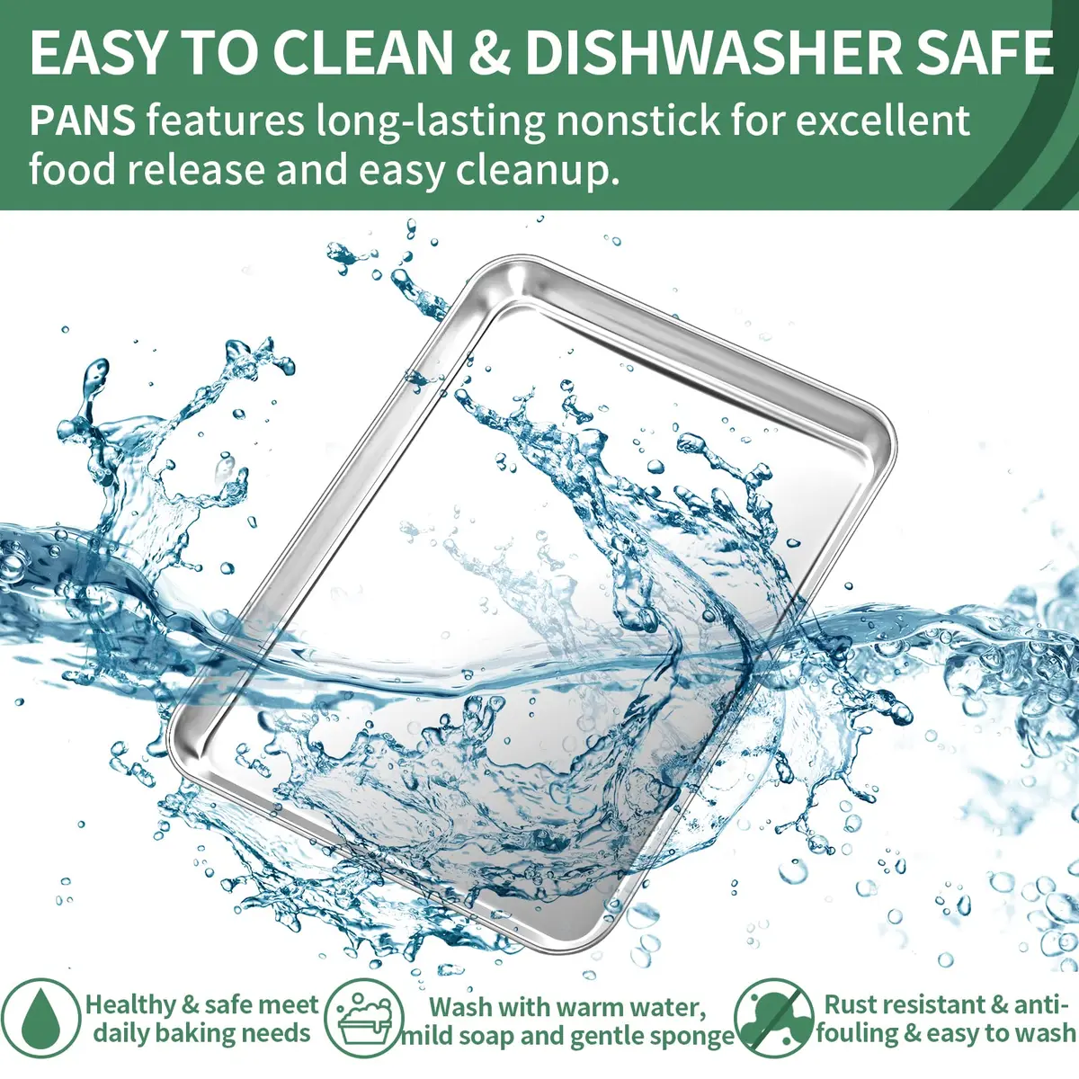 HKJ Chef Stainless Steel Baking Sheets Set of 2 | 16 x 12 inch Non-Toxic & Easy to Clean - view 4