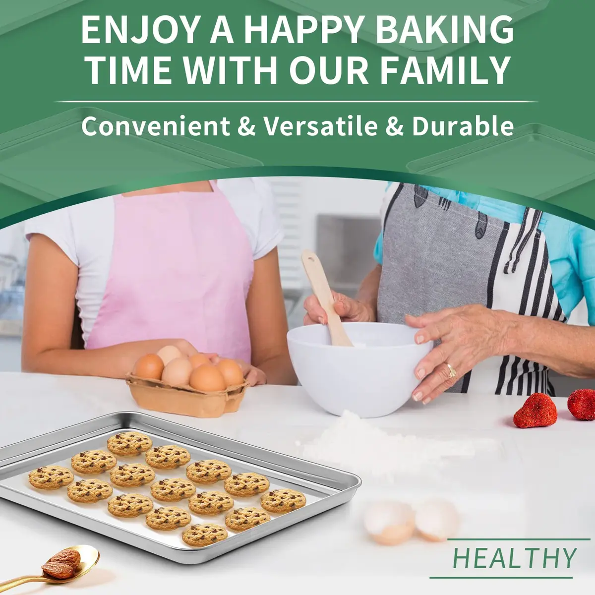 HKJ Chef Stainless Steel Baking Sheets Set of 2 | 16 x 12 inch Non-Toxic & Easy to Clean - view 7