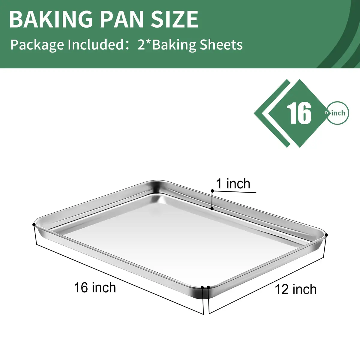 HKJ Chef Stainless Steel Baking Sheets Set of 2 | 16 x 12 inch Non-Toxic & Easy to Clean - view 2