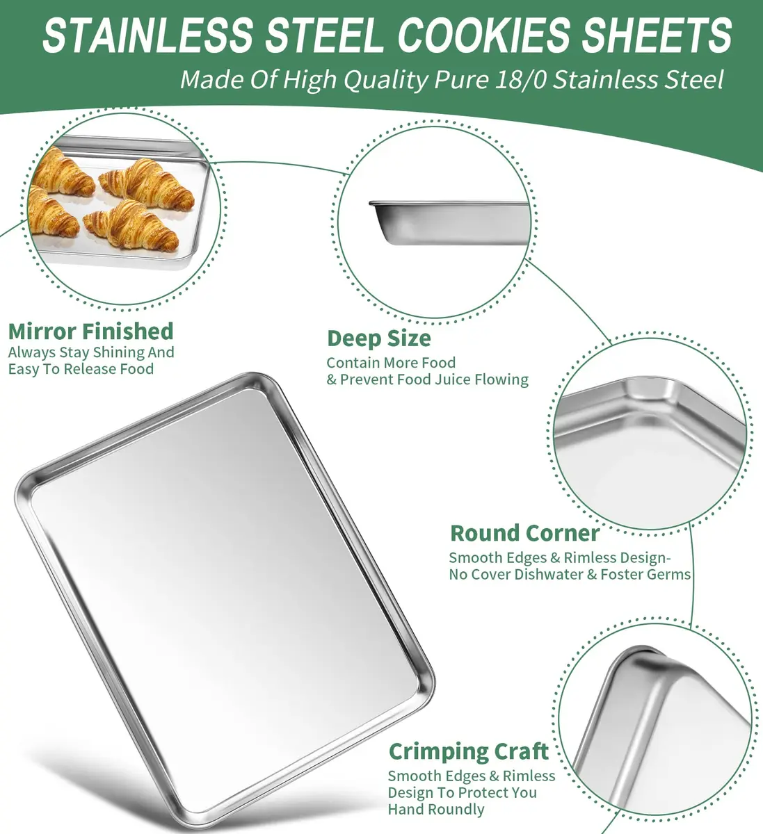 HKJ Chef Stainless Steel Baking Sheets Set of 2 | 16 x 12 inch Non-Toxic & Easy to Clean - view 3