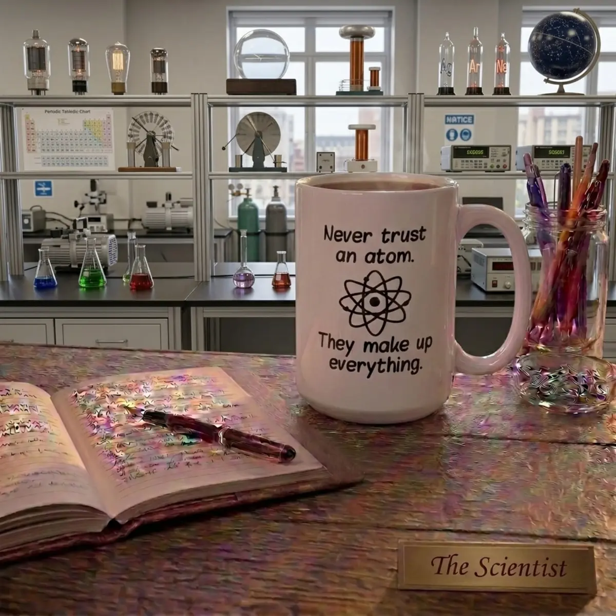 Artisan Owl "Never Trust an Atom, They Make Up Everything" 15oz Ceramic Coffee Cup | Funny Science Joke Mug for Scientists, Teachers, Nerds & Geeks - view 4