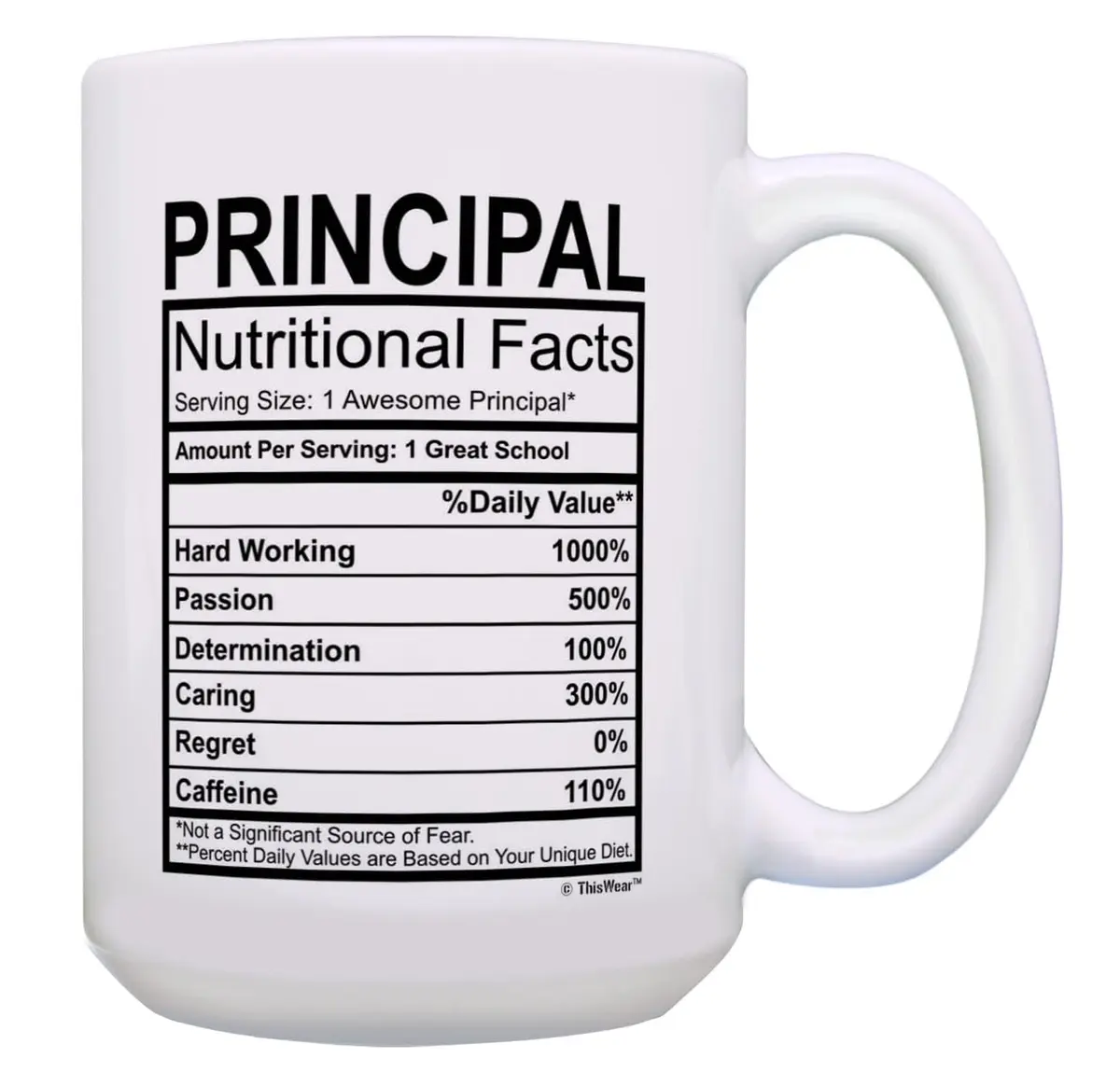 ThisWear Principal Nutritional Facts Label 15oz Coffee Mug - 1 Pack | Classic White Ceramic - main product image