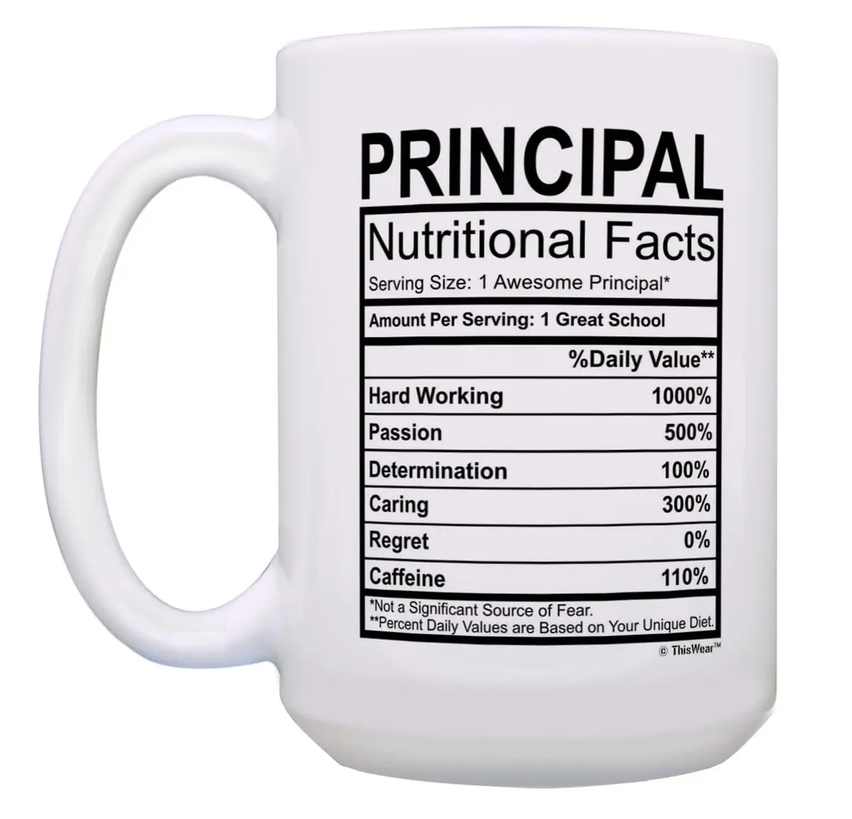 ThisWear Principal Nutritional Facts Label 15oz Coffee Mug - 1 Pack | Classic White Ceramic - view 4