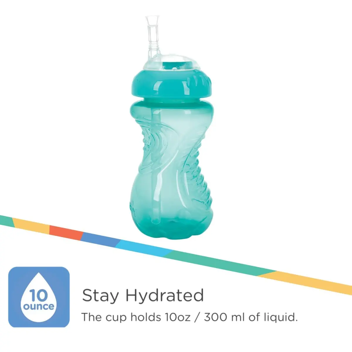 Nuby No-Spill Soft Straw Easy Grip Sippy Cup 300ml (10 Oz) 3-Pack | Spill-Proof Toddler Cup for Babies 12+ Months - view 7