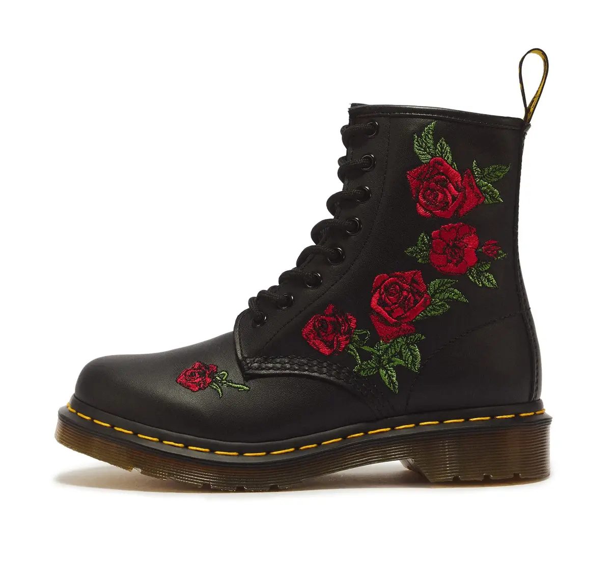 Dr. Martens 1460 Vonda Leather Boots 8 Eye Ankle Casual | Classic Rose Embroidery - main product image